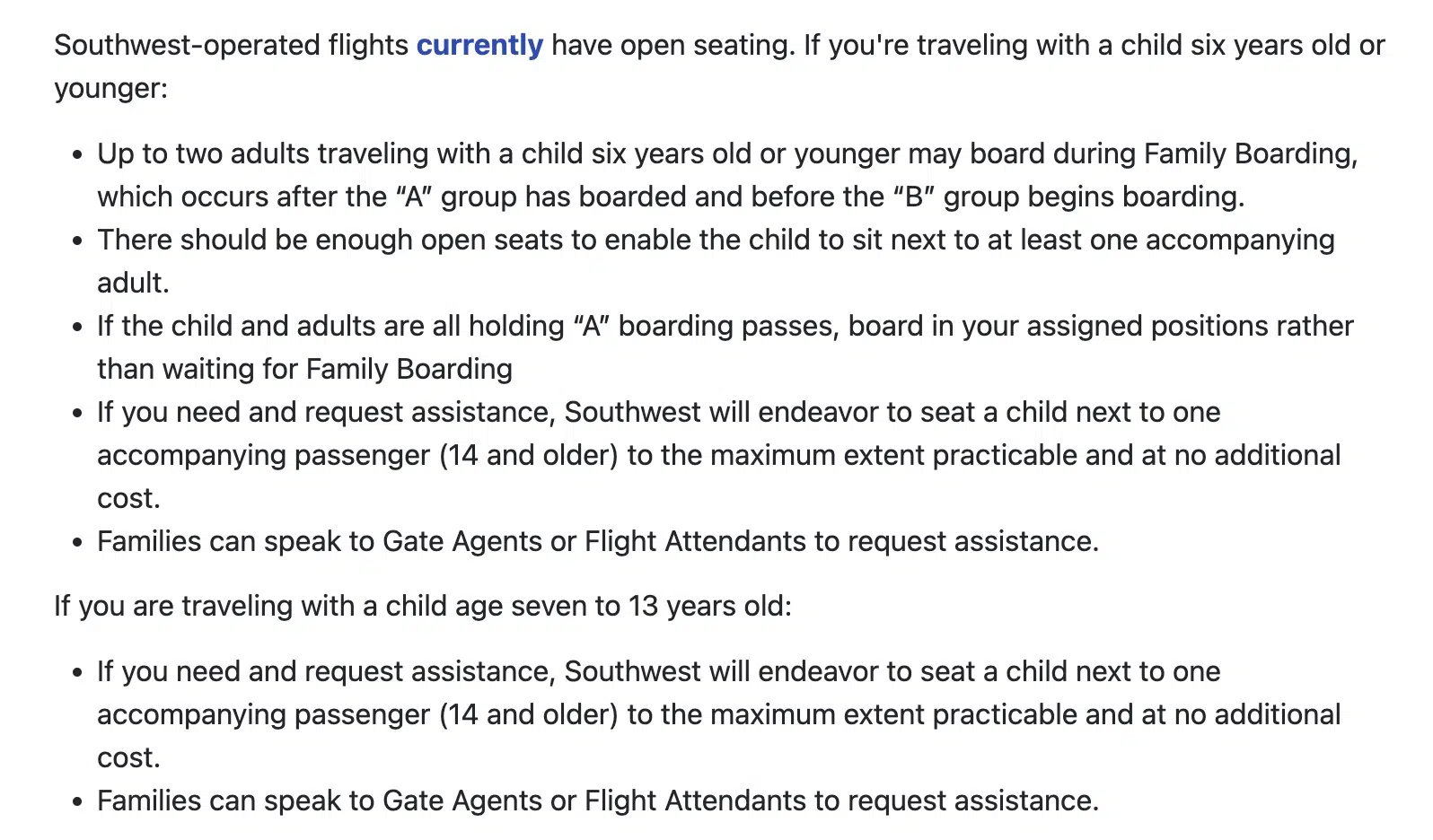 Southwest family boarding and seating policies 