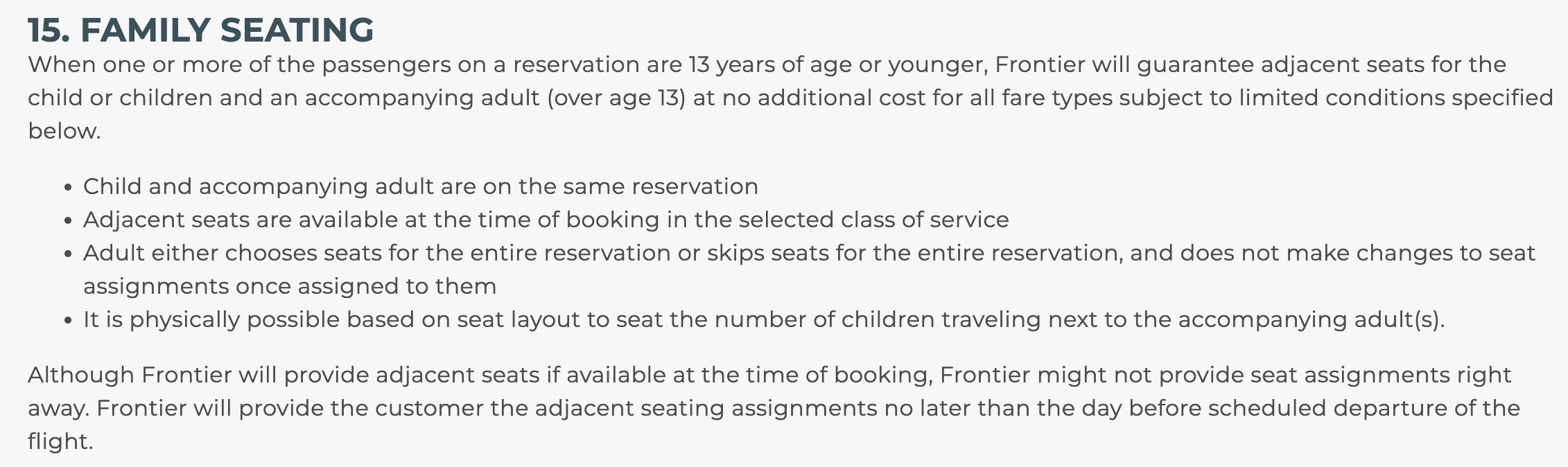 Frontier Airlines family seating policy