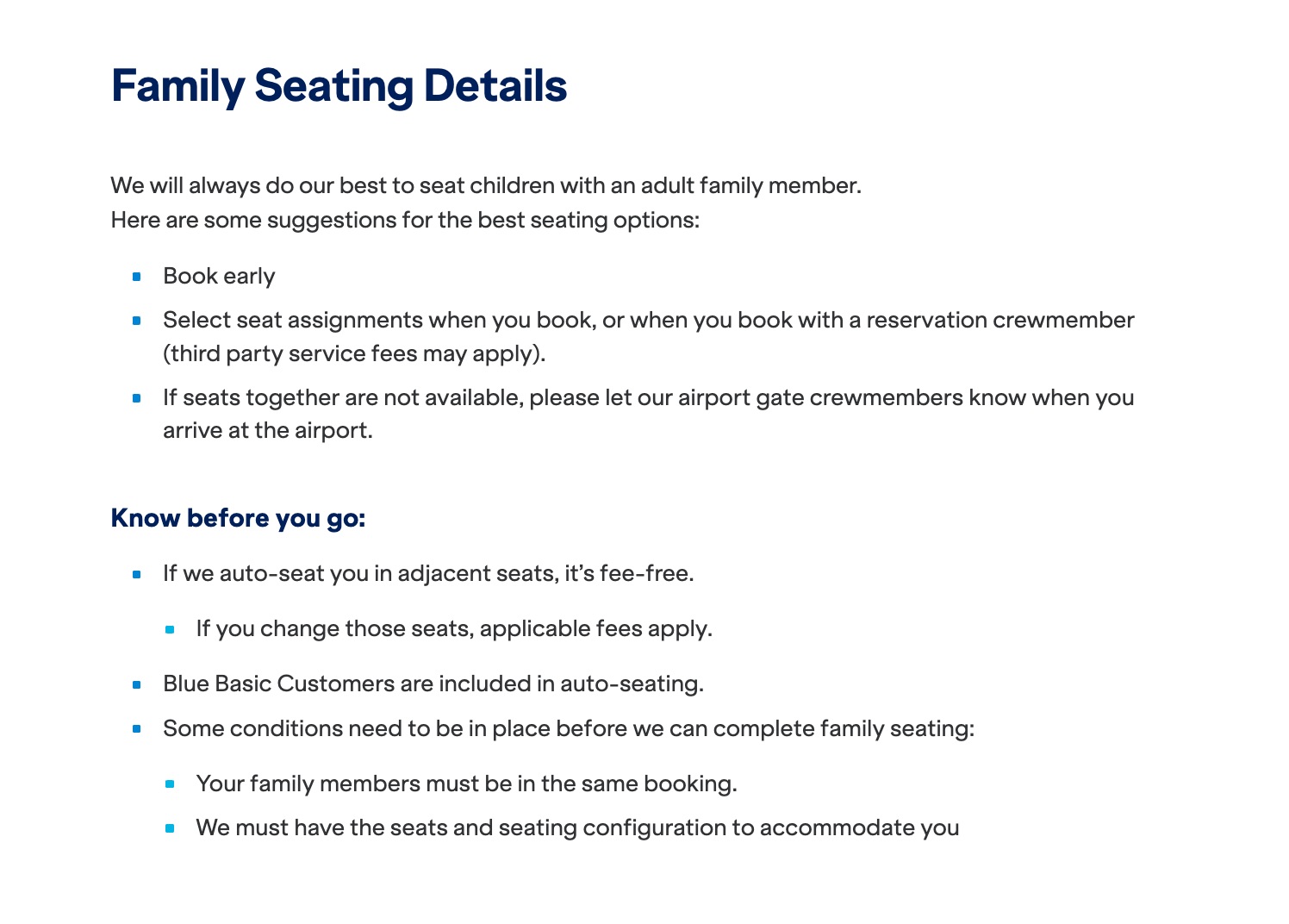 jetblue family seating details