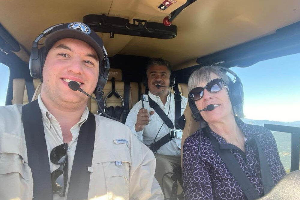 Traveler Jeannie inside the helicopter.