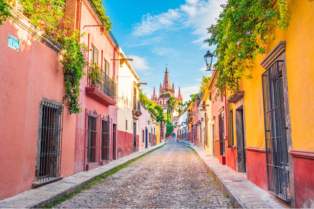 Colorful buildings in San Miguel de Allende in Guanajuato, Mexico