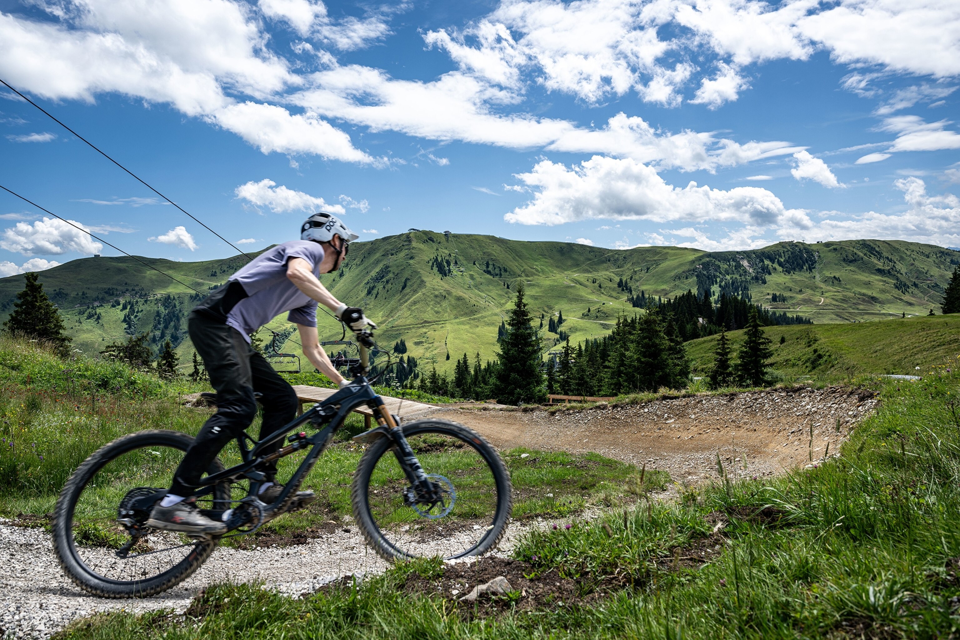 A man riding a mountain bike.