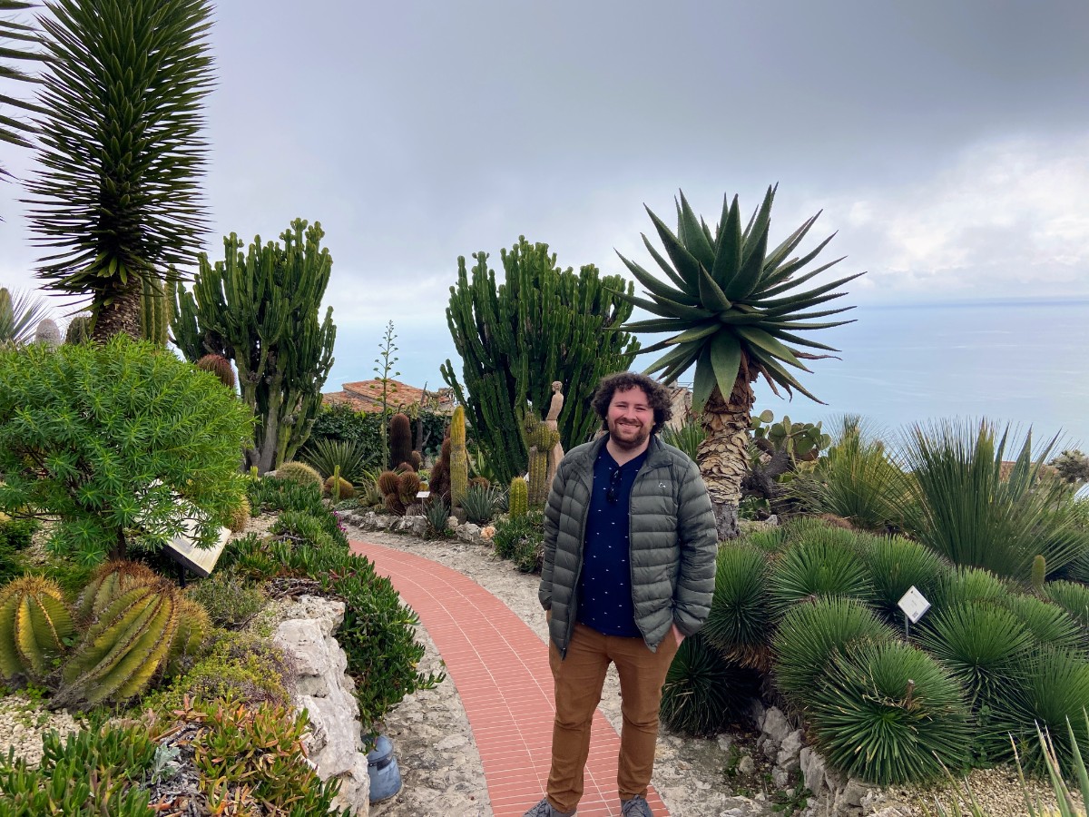 Colin posing in Eze's Exotic Garden