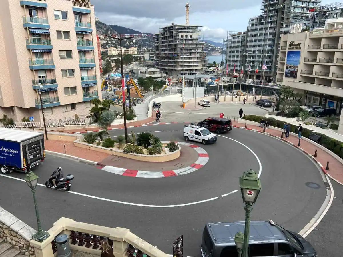 The famous hairpin turn curved street in Monte Carlo where the Monaco Grand Prix takes place