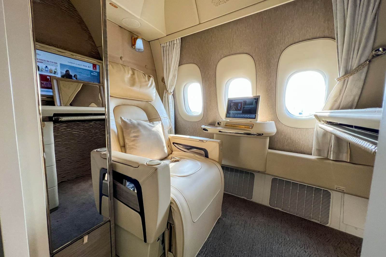 Emirates' first-class cabin onboard the 777