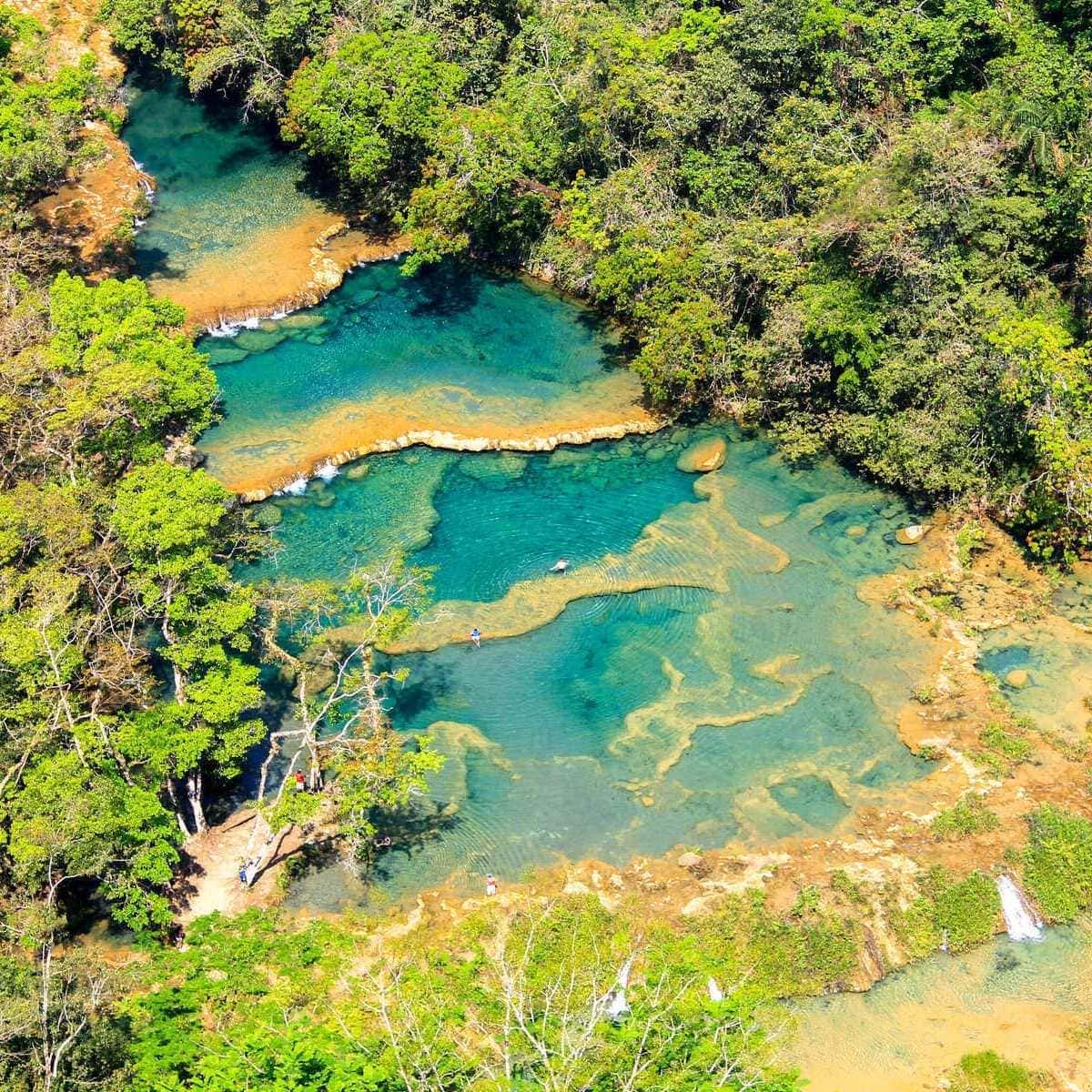 Aerial View Of Semuc Champey Cascading Pools In Guatemala, Central America