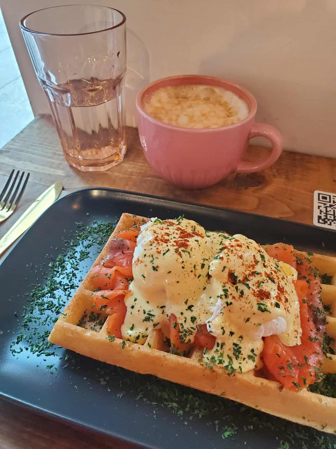Where to Eat in Yaletown, Vancouver 23 Salmon eggs benny on a waffle from Craffles in Yaletown