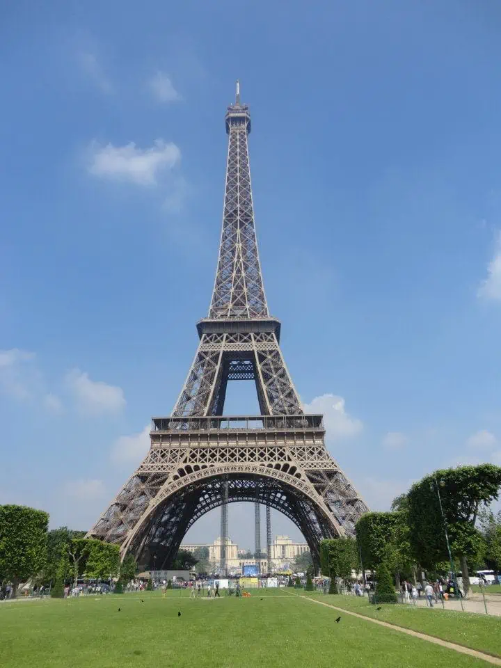 Eiffel Tower against a blue sky in Paris, 7 day Amsterdam and Paris itinerary