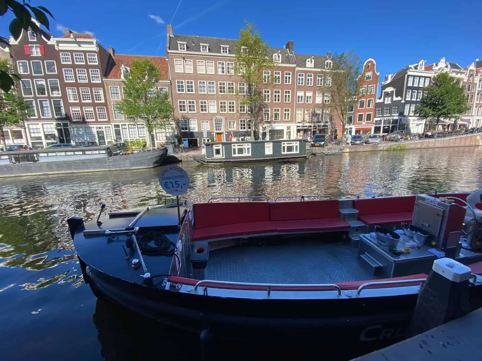 boarding our canal cruise boat ride during our 3 days in Amsterdam