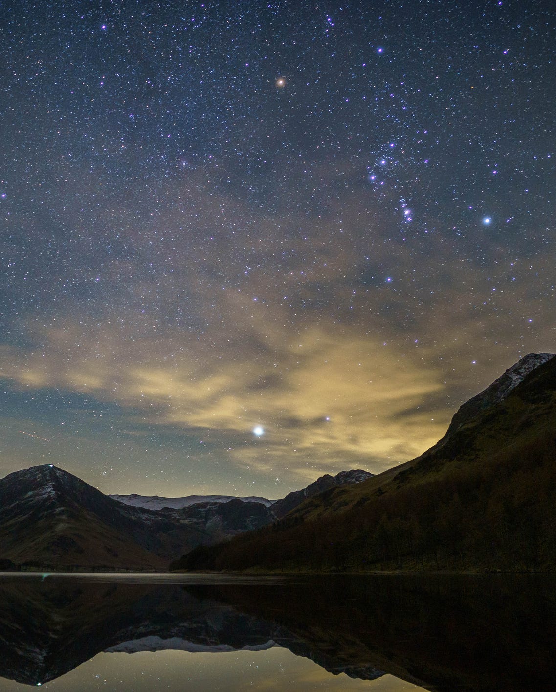 scenic view of lake at night